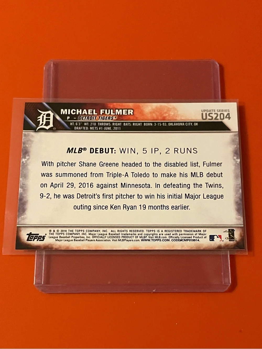 Michael Fulmer #US204 [Rookie Debut] 2016 Topps Baseball Trading Card